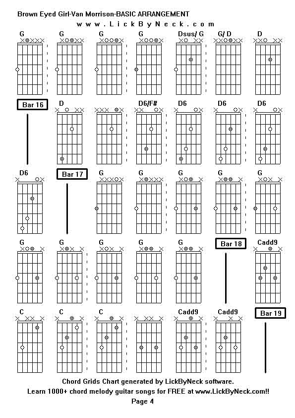 Chord Grids Chart of chord melody fingerstyle guitar song-Brown Eyed Girl-Van Morrison-BASIC ARRANGEMENT,generated by LickByNeck software.